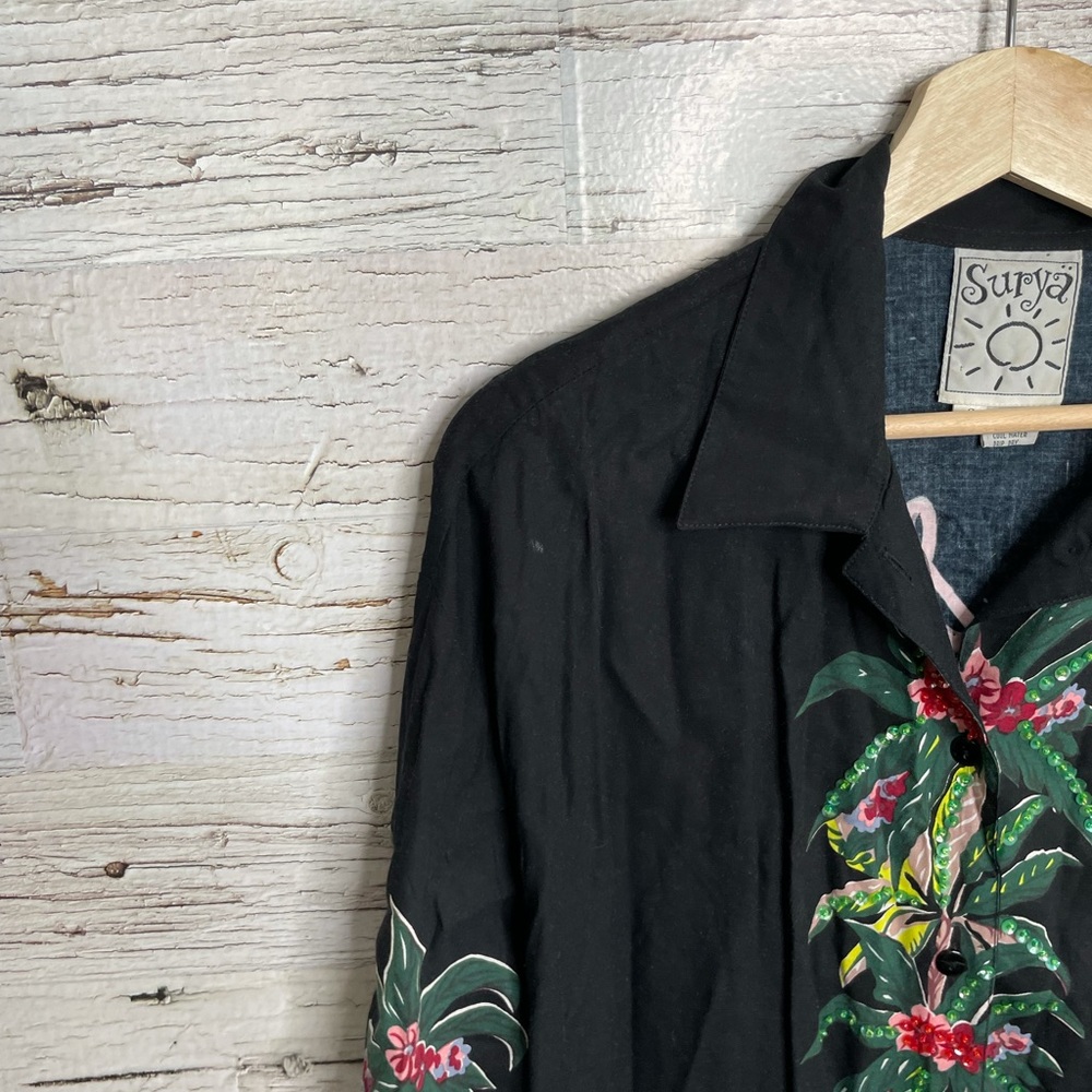 Surya black vintage button down top shirt floral - Picture 5 of 14